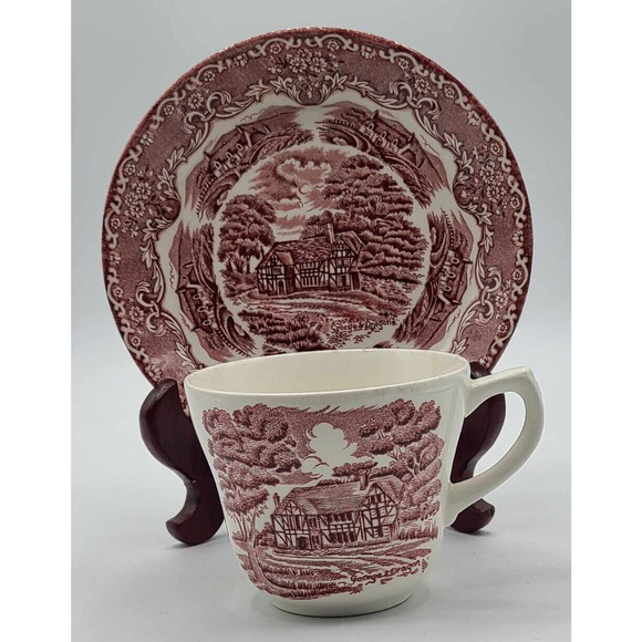 Vtg Grindley Red Staffordshire England Cups & Saucers. Set of 4. English Country - Picture 4 of 13